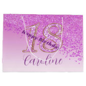 落下かわいらしピンクグリッター18誕生日 ラージペーパーバッグ (裏面)