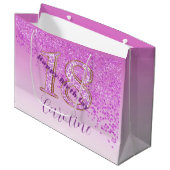 落下かわいらしピンクグリッター18誕生日 ラージペーパーバッグ (正面アングル)