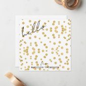 落下するエレガント金ゴールドグリッターHelloスクリプト ノートカード (正面/裏面インサイチュ)