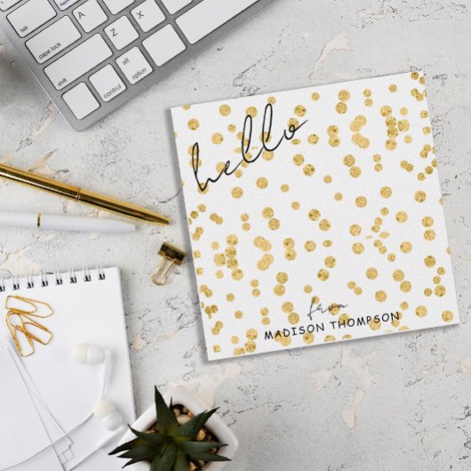 落下するエレガント金ゴールドグリッターHelloスクリプト ノートカード
