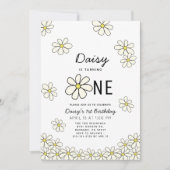 落下するデイジーホワイトフローラ1st誕生日 招待状 (正面)