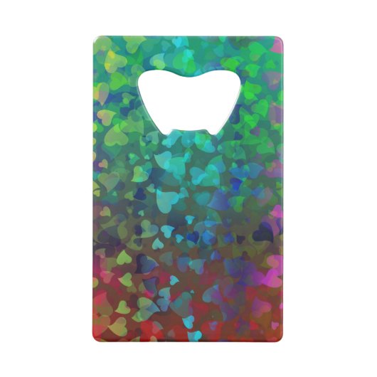 落下するハート赤と緑 クレジットカード栓抜き (正面)