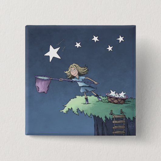落下する星をキャッチ – 希望を集めるボタン 缶バッジ (正面)