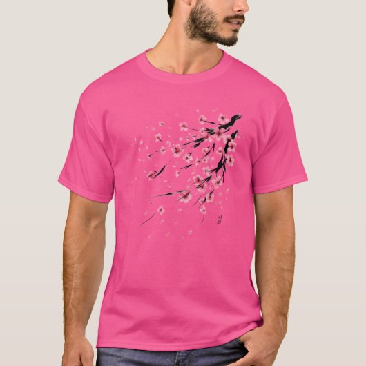 落下する桜の花 – 日本のさくらんぼの花 Tシャツ (正面)