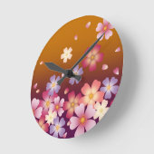 落下する桜花着物スタイル金ゴールド ラウンド壁時計 (傾斜)