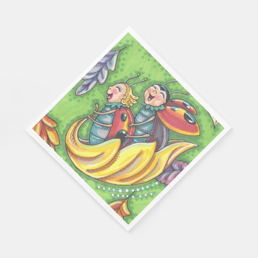 落下する紅葉、おもしろいバグに乗るラディバグ スタンダードランチョンナプキン (角)