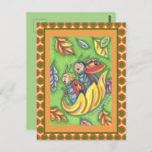 落下する紅葉、おもしろいバグに乗るラディバグ ポストカード (正面/裏面)