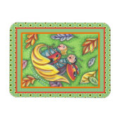 落下する紅葉、おもしろいバグに乗るラディバグ マグネット (横)