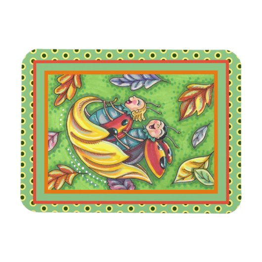 落下する紅葉、おもしろいバグに乗るラディバグ マグネット (横)