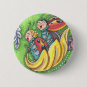 落下する紅葉、おもしろいバグに乗るラディバグ 缶バッジ (正面)