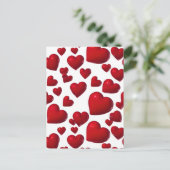 落下する赤いハートバレンタイン ポストカード (スタンド正面)