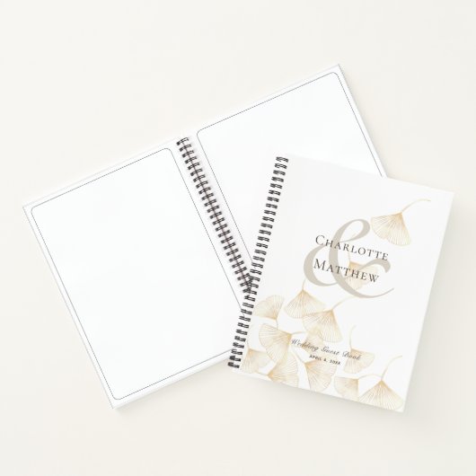 落下する金ゴールド葉イチョウン結婚グのゲストブック ノートブック (内部)