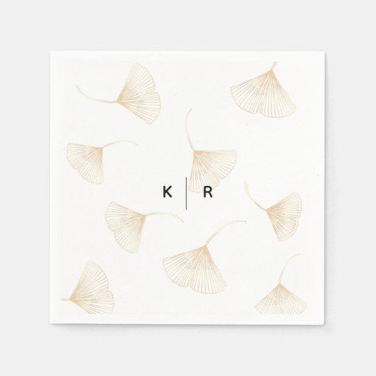 落下する金ゴールド葉イチョウ結婚のナプキン スタンダードカクテルナプキン (正面)