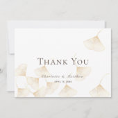落下する金ゴールド葉イチョウ結婚の サンキューカード (正面)