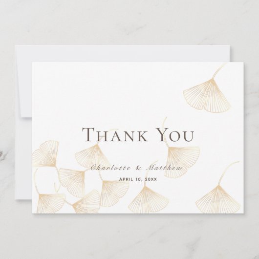 落下する金ゴールド葉イチョウ結婚の サンキューカード (正面)