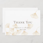 落下する金ゴールド葉イチョウ結婚の サンキューカード (正面/裏面)