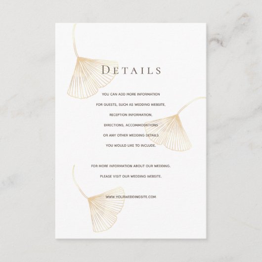 落下する金ゴールド葉イチョウ結婚詳細カード エンクロージャーカード (正面)