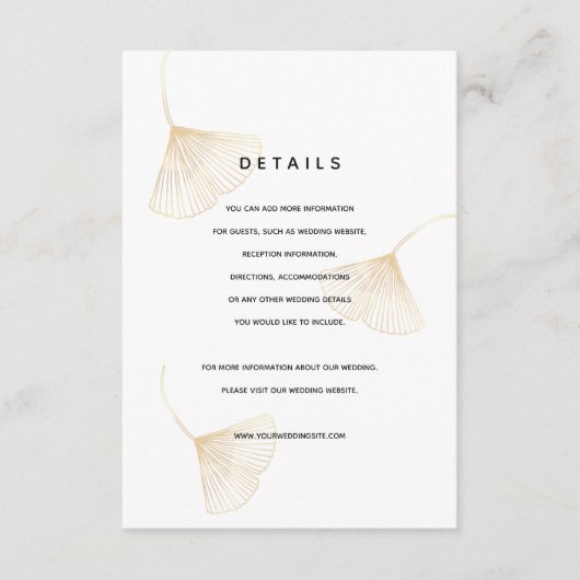 落下する金ゴールド葉イチョウ結婚詳細カード エンクロージャーカード (正面)