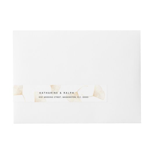 落下する金ゴールド葉銀杏の周回ラベル ラップアラウンド宛名ラベル (正面)