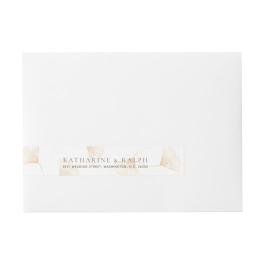 落下する金ゴールド葉銀杏の周回ラベル ラップアラウンド宛名ラベル (正面)