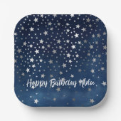 落下する銀の星パーソナライズされた ペーパープレート (正面)