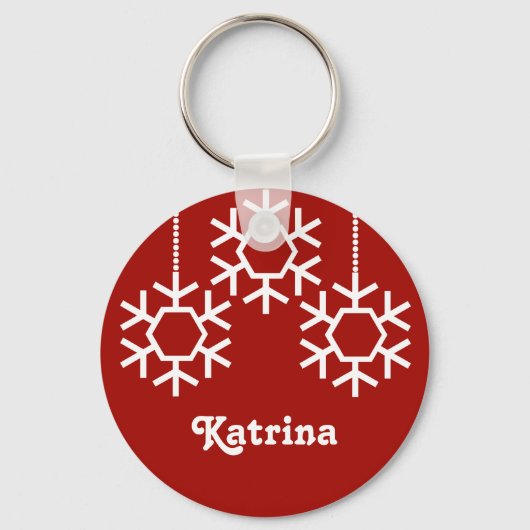 落下する雪のキーチェーン、濃い赤 キーホルダー (正面)