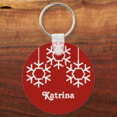 落下する雪のキーチェーン、濃い赤 キーホルダー (正面)