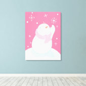 落下する雪片を手に入れる雪だるま キャンバスプリント (インサイチュ (ウッドフロア))