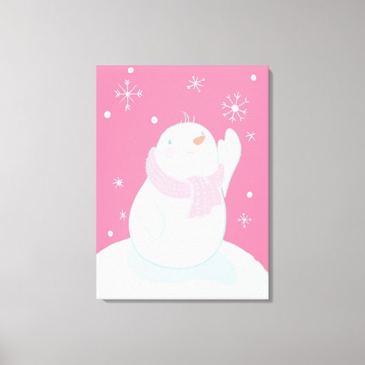 落下する雪片を手に入れる雪だるま キャンバスプリント (正面)