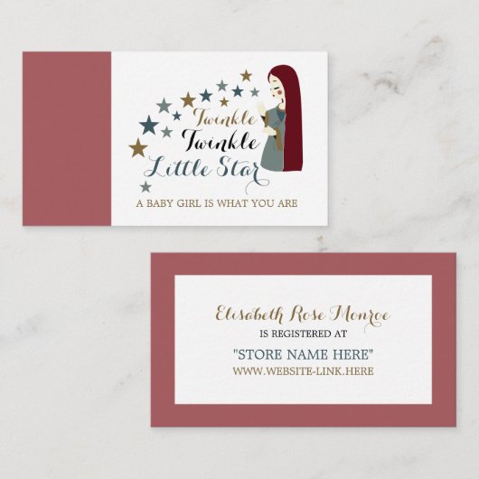 落下エレガント星、赤ちゃんシャワーギフトレジストリ エンクロージャーカード (正面/裏面)