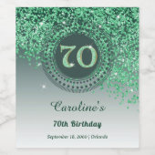 落下スタイリッシュグリーングリッター70誕生日 ワインラベル (シングルラベル)