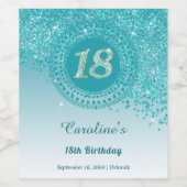 落下スタイリッシュティール（緑がかった色）ブルーグリッター18誕生日 ワインラベル (シングルラベル)