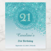 落下スタイリッシュティール（緑がかった色）ブルーグリッター21日 ワインラベル (シングルラベル)