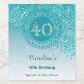 落下スタイリッシュティール（緑がかった色）ブルーグリッター40歳 ワインラベル (シングルラベル)