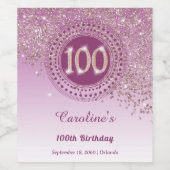 落下スタイリッシュバラ金ゴールドグリッター100誕生日 ワインラベル (シングルラベル)