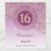 落下スタイリッシュバラ金ゴールドグリッター16誕生日 ワインラベル (シングルラベル)