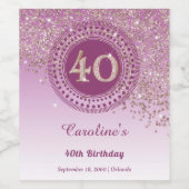 落下スタイリッシュバラ金ゴールドグリッター40歳の誕生日 ワインラベル (シングルラベル)