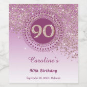 落下スタイリッシュバラ金ゴールドグリッター90誕生日 ワインラベル (シングルラベル)