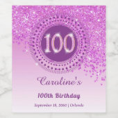 落下スタイリッシュピンクグリッター100誕生日 ワインラベル (シングルラベル)