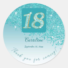 落下ティール（緑がかった色）ブルーグリッター18誕生日感謝してい ラウンドシール