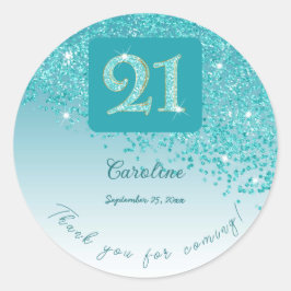 落下ティール（緑がかった色）ブルーグリッター21歳感謝してい日 ラウンドシール