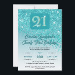 落下ティール（緑がかった色）ブルーグリッター21st誕生日パーティー 招待状<br><div class="desc">グラマラス落ちるティール（緑がかった色）ブルーグリッターとティール（緑がかった色）のグラデーションと光沢のある星。</div>