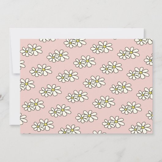 落下デイジーフローラピンク写真1歳の誕生日 招待状 (裏面)