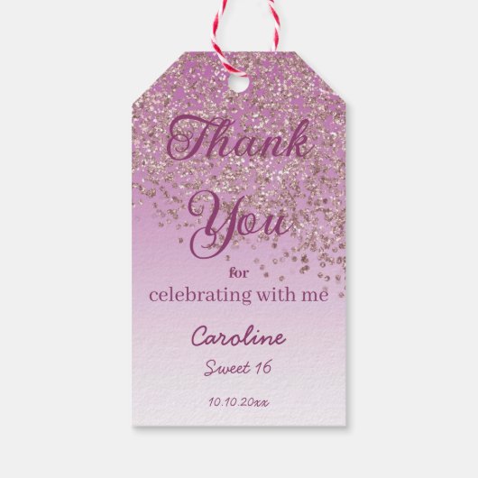 落下バラ金ゴールドグリッタースウィート16 パーソナライズされた ギフトタグ (裏面)