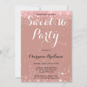 落下バラ金ゴールドグリッター甘い16誕生日写真 招待状 (正面)