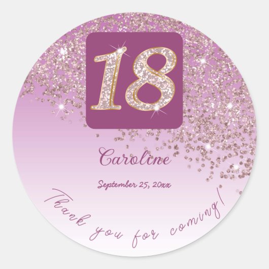 落下バラ金ゴールドグリッター18誕生日 感謝してい ラウンドシール (正面)
