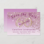 落下バラ金ゴールドグリッター60誕生日 セーブザデート (正面/裏面)