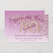 落下バラ金ゴールドグリッター80誕生日 セーブザデート (正面/裏面)