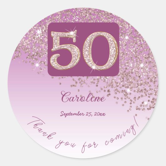 落下バラ金ゴールドグリッター、50誕生日 感謝してい ラウンドシール (正面)