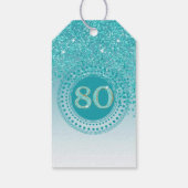 落下モダンティール（緑がかった色）ブルーグリッター80誕生日 ギフトタグ (裏面)